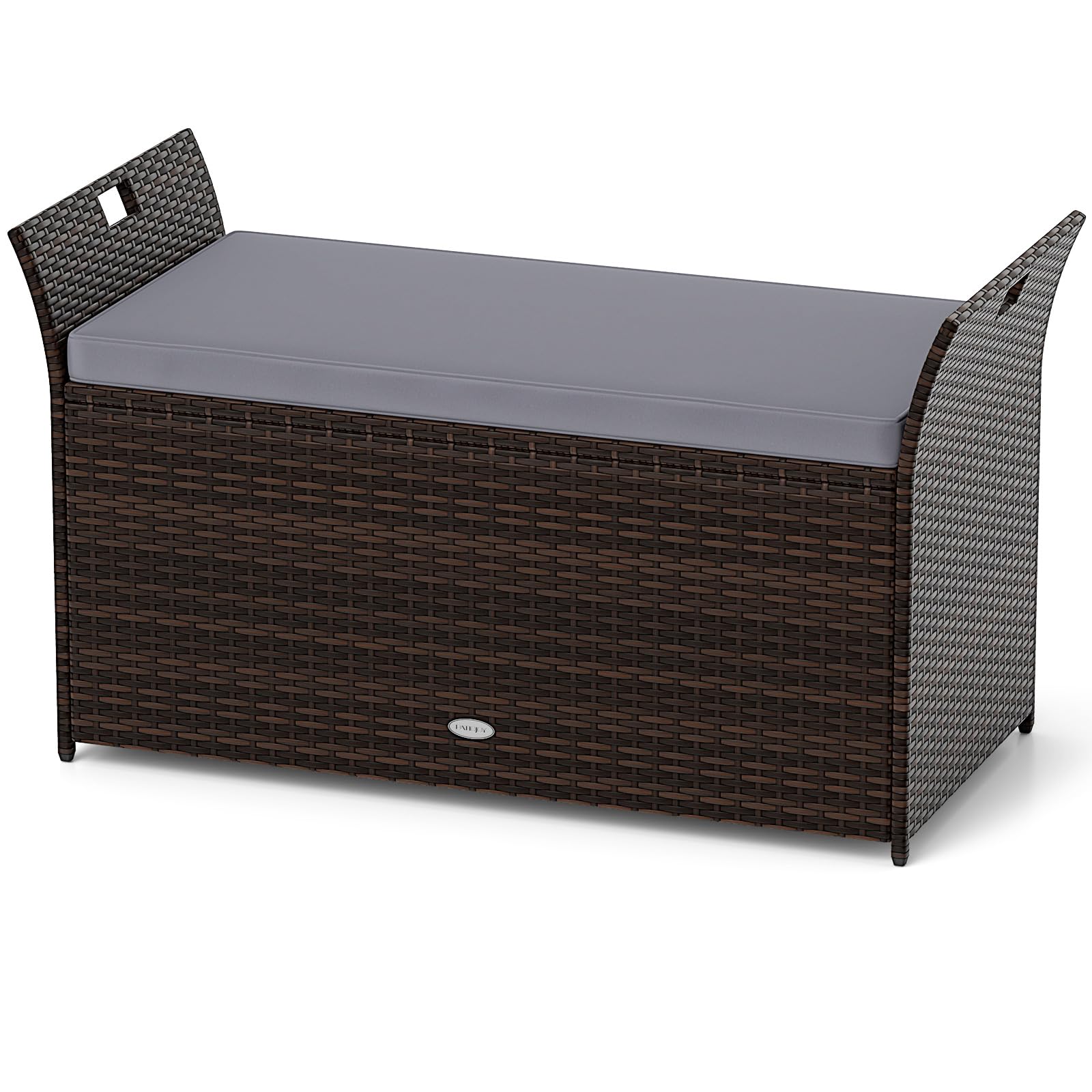 Tangkula Storage Bench Outdoor Bench with Hand-Woven PE Rattan Wicker